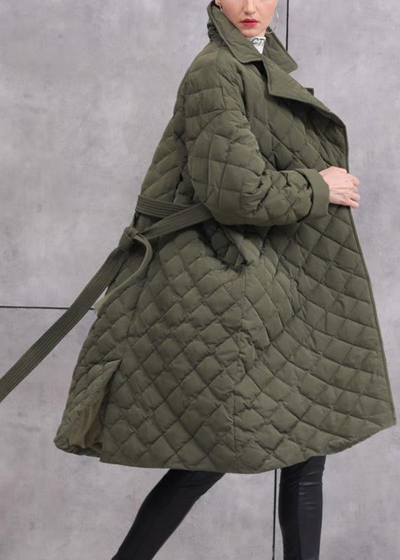 Manteau En Duvet De Canard Vert Armée Pour Femmes Poches À La Taille Manches Longues - Manteaux d'hiver femmes