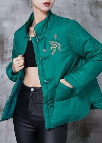 Manteau En Duvet De Canard Vert Brodé De Boutons Chinois Printemps