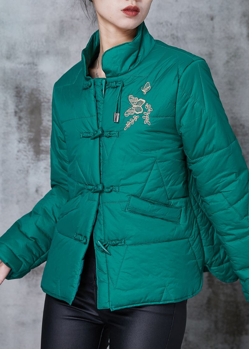 Manteau En Duvet De Canard Vert Brodé De Boutons Chinois Printemps - Manteaux d'hiver femmes