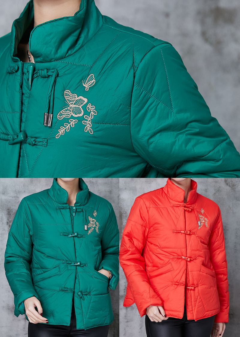 Manteau En Duvet De Canard Vert Brodé De Boutons Chinois Printemps - Manteaux d'hiver femmes