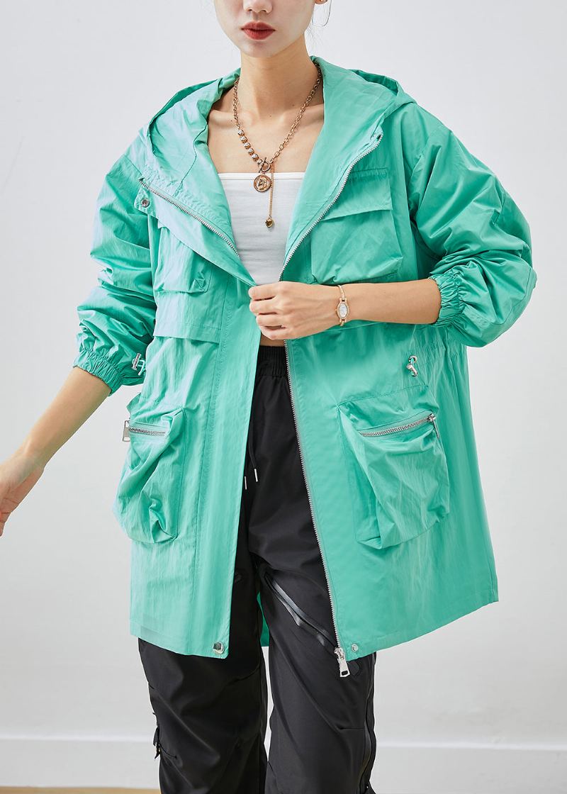 Manteau En Élasthanne Patchwork Vert Vêtements D'extérieur Poches À Capuche Automne