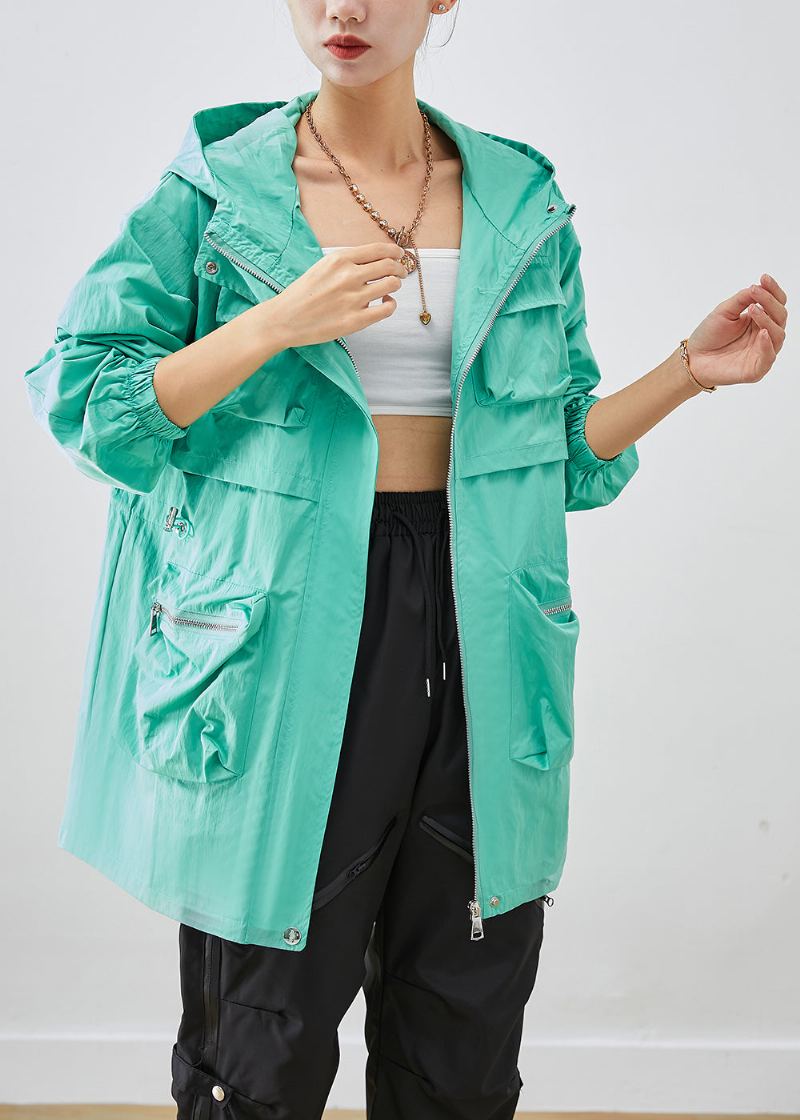 Manteau En Élasthanne Patchwork Vert Vêtements D'extérieur Poches À Capuche Automne - Manteaux d'hiver femmes