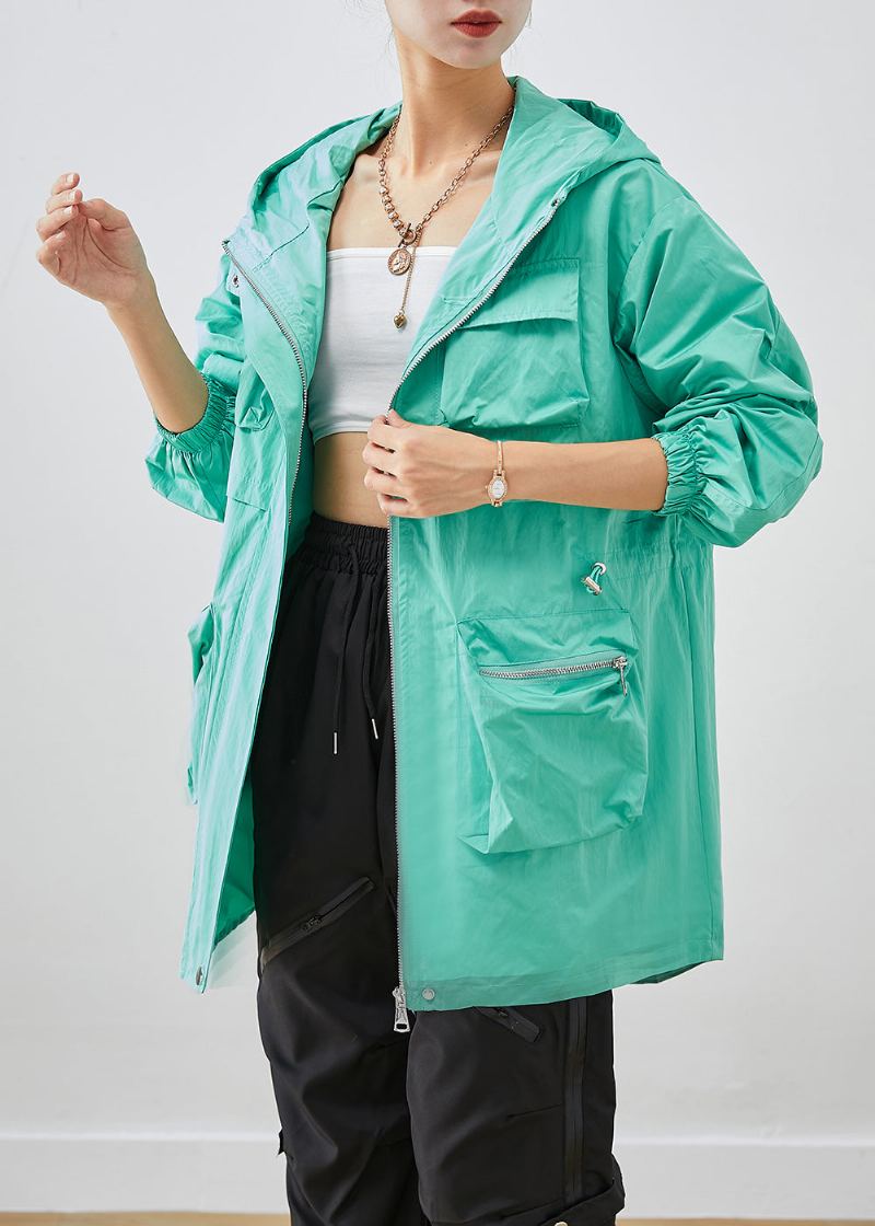 Manteau En Élasthanne Patchwork Vert Vêtements D'extérieur Poches À Capuche Automne - Manteaux d'hiver femmes