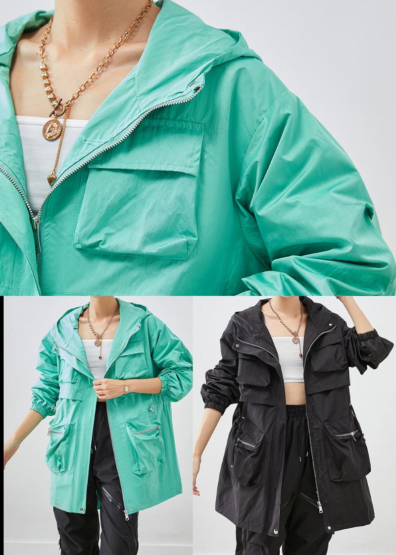 Manteau En Élasthanne Patchwork Vert Vêtements D'extérieur Poches À Capuche Automne - Manteaux d'hiver femmes