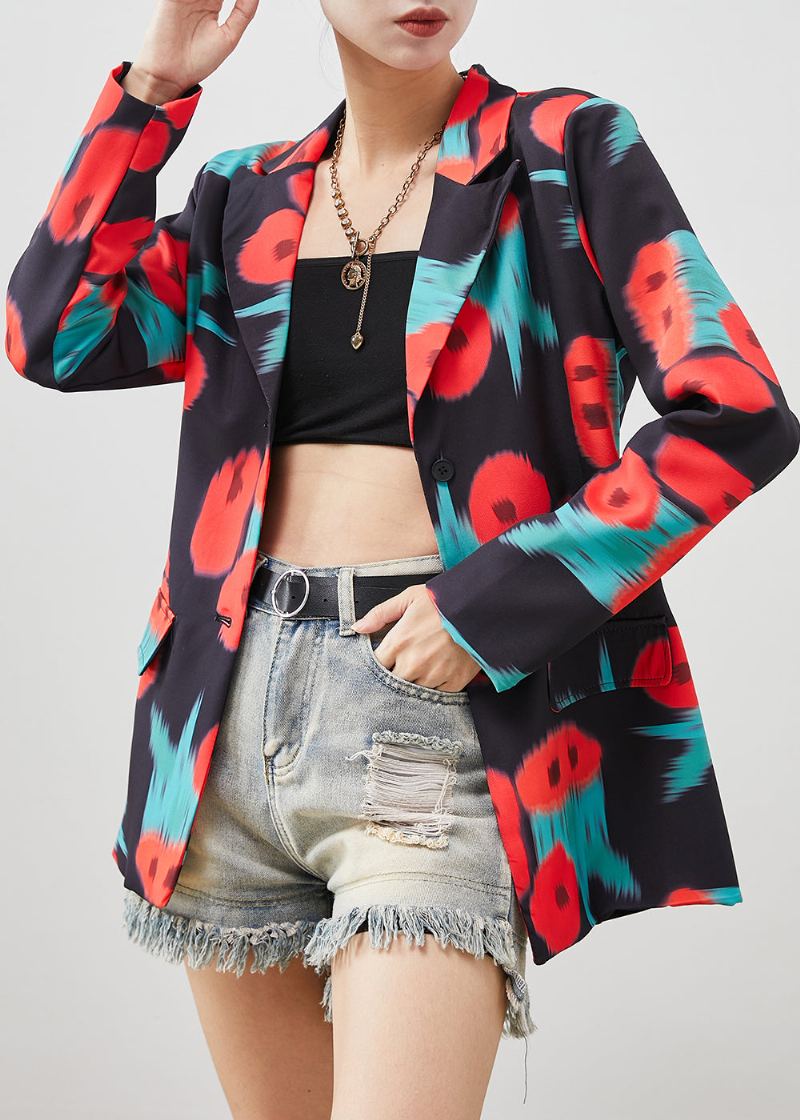 Manteau Élégant En Spandex Tie-dye Noir Cranté Pour Le Printemps