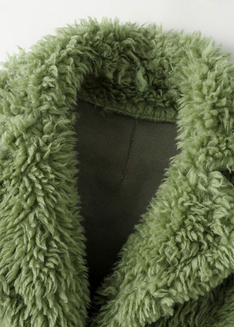 Manteau En Fausse Fourrure Vert Ample Avec Col Peter Pan Et Boutons Long Hiver - Manteaux d'hiver femmes