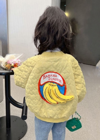 Manteau De Filles Rempli De Coton Avec Poches Imprimées De Boutons Jaunes Élégants À Manches Longues