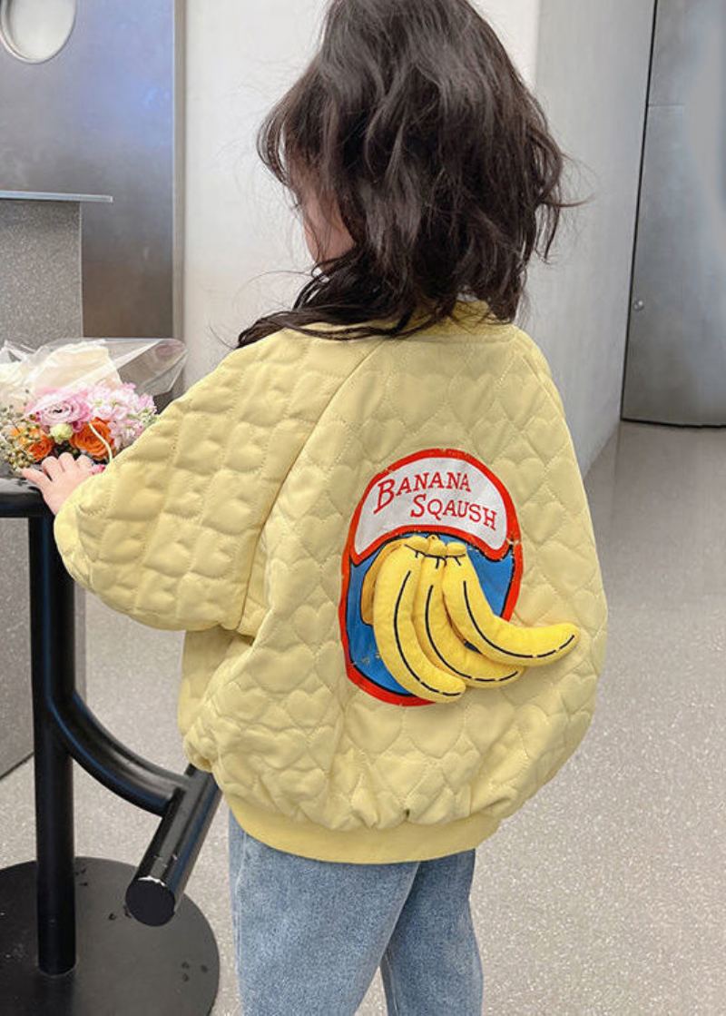 Manteau De Filles Rempli De Coton Avec Poches Imprimées De Boutons Jaunes Élégants À Manches Longues - Manteaux d'hiver femmes