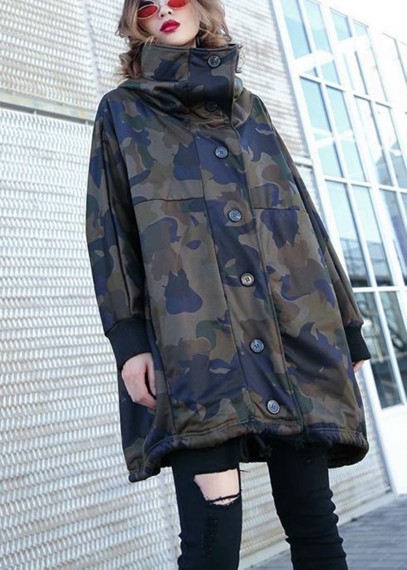 Manteau Fin Avec Poches Boutonnées Faites À La Main Pour Femme Silhouette Camouflage