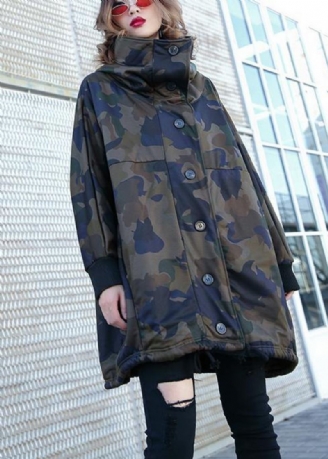 Manteau Fin Avec Poches Boutonnées Faites À La Main Pour Femme Silhouette Camouflage