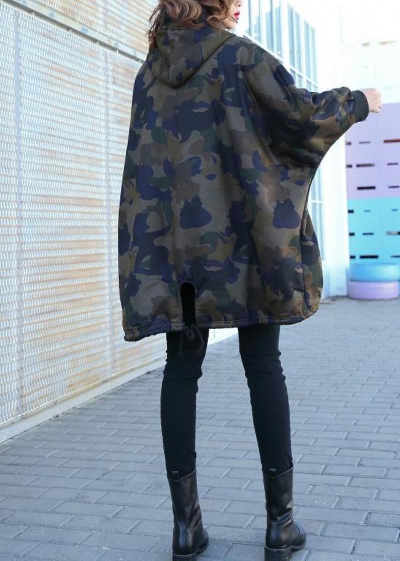 Manteau Fin Avec Poches Boutonnées Faites À La Main Pour Femme Silhouette Camouflage - Gris