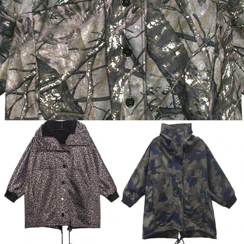 Manteau Fin Avec Poches Boutonnées Faites À La Main Pour Femme Silhouette Camouflage - Gris