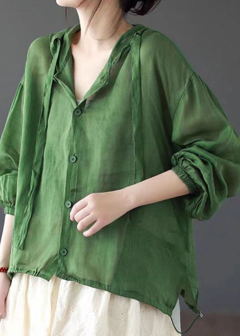 Manteau Fin En Lin Vert Décontracté Avec Poches À Capuche Patchwork Été - Manteaux d'hiver femmes