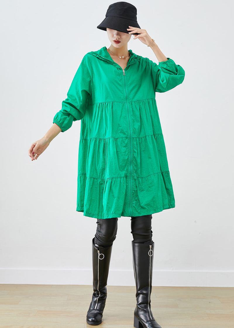 Manteau Fin Vert À Capuche Patchwork Upf 50+ Automne - Manteaux d'hiver femmes