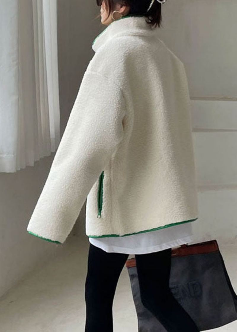 Manteau D'hiver Chic En Fausse Fourrure Avec Fermeture Éclair Et Patchwork Vert - Manteaux d'hiver femmes