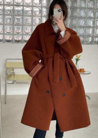 Manteau D'hiver Cintré En Fausse Fourrure À Boutons Chocolat De Grande Taille