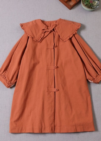 Manteau D'hiver En Coton À Boutons Et Col Peter Pan Orange Pour Femme