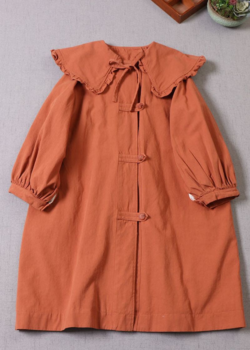 Manteau D'hiver En Coton À Boutons Et Col Peter Pan Orange Pour Femme - Manteaux d'hiver femmes