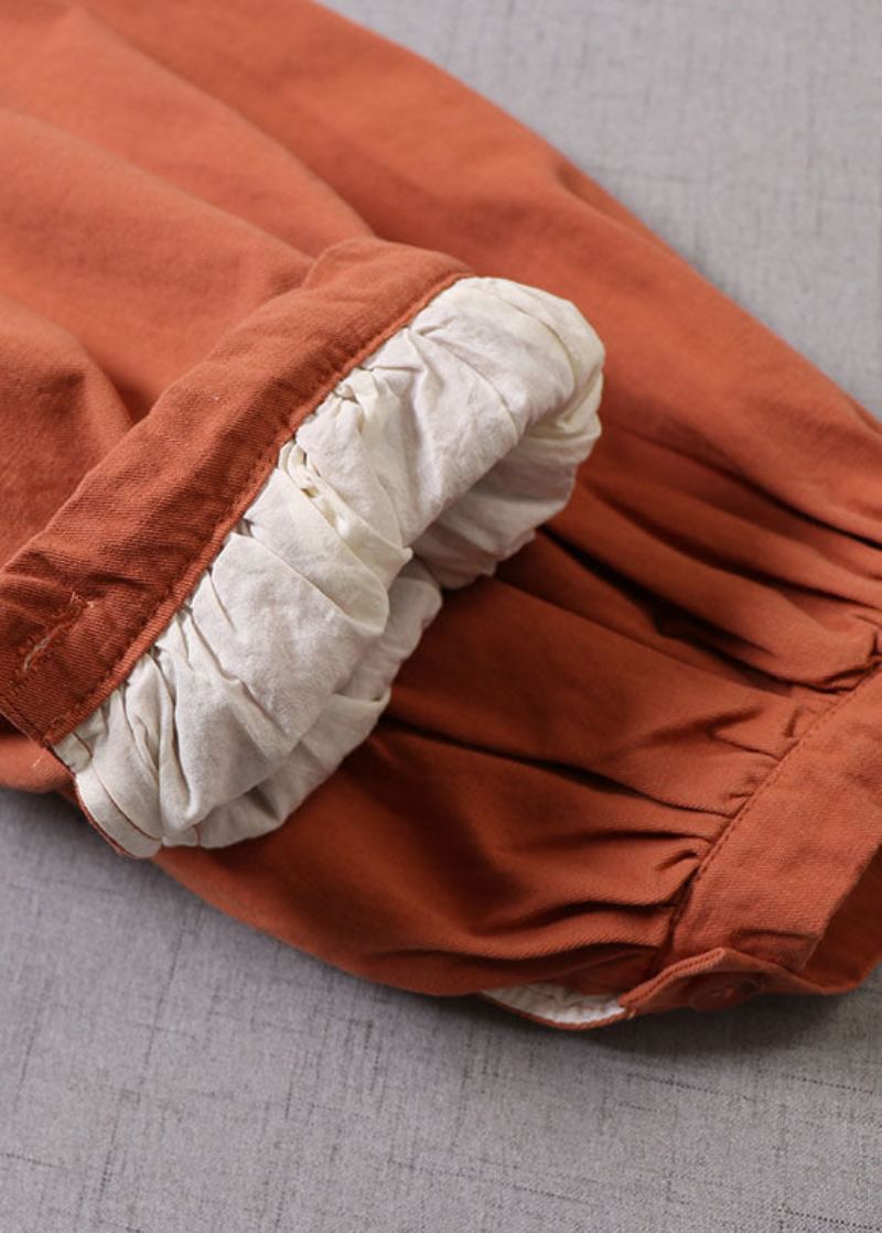 Manteau D'hiver En Coton À Boutons Et Col Peter Pan Orange Pour Femme - Manteaux d'hiver femmes