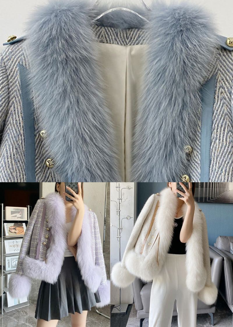 Manteau D'hiver En Cuir Et Fausse Fourrure À Col Montant Bleu Diy - Bleu