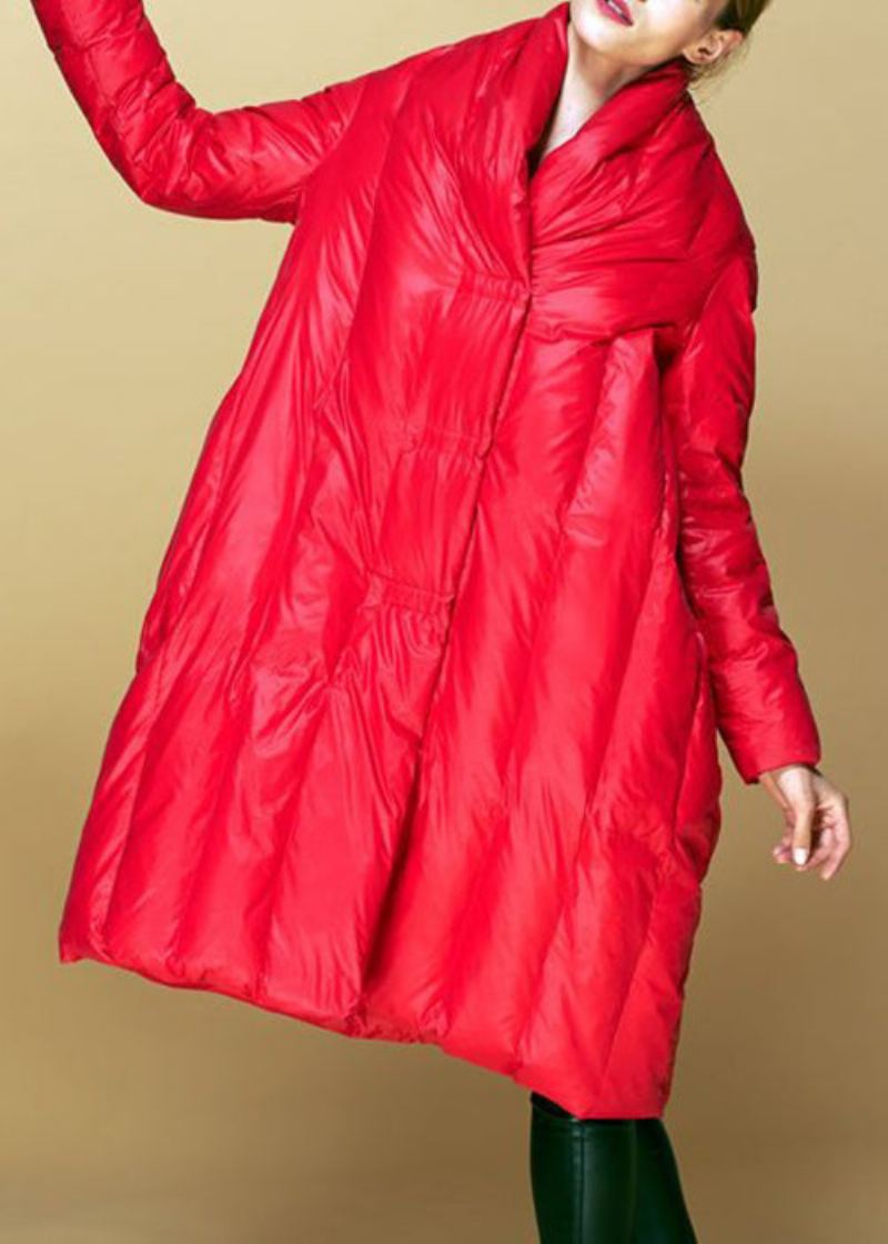 Manteau D'hiver En Duvet De Canard Avec Poches Boutonnées Rouges De Grande Taille