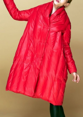 Manteau D'hiver En Duvet De Canard Avec Poches Boutonnées Rouges De Grande Taille