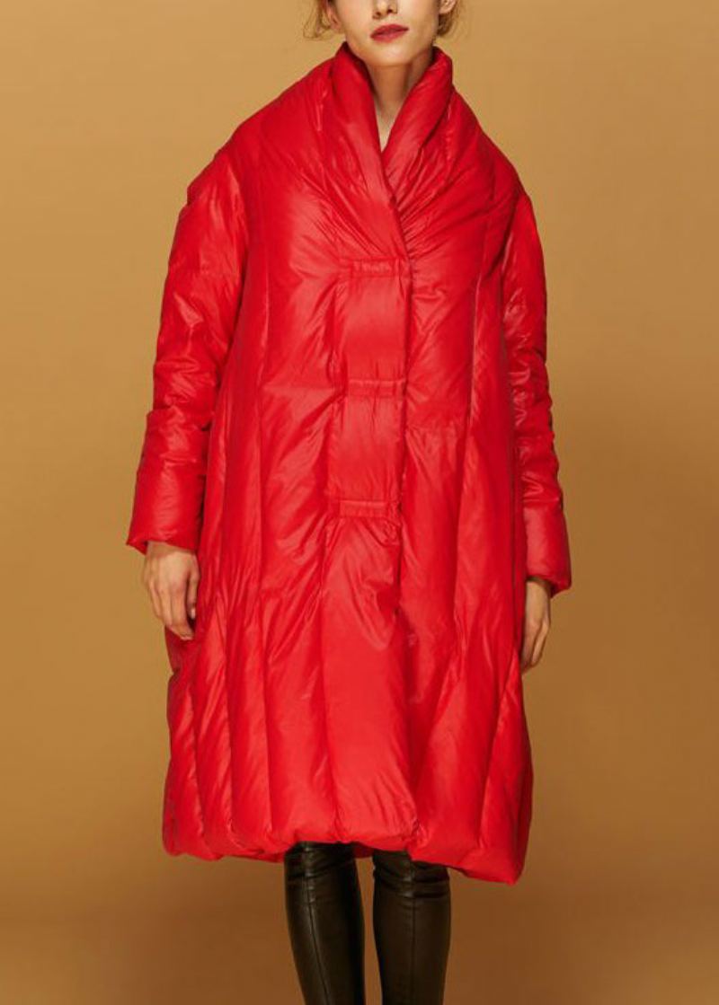 Manteau D'hiver En Duvet De Canard Avec Poches Boutonnées Rouges De Grande Taille - Manteaux d'hiver femmes