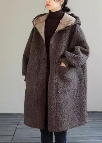 Manteau D'hiver En Fausse Fourrure Avec Bouton À Capuche Pour Femme