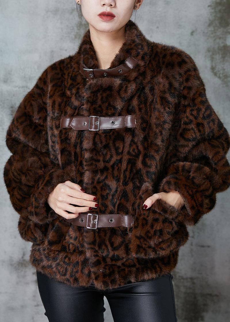 Manteau D'hiver En Fausse Fourrure Avec Poches Imprimé Léopard Marron Chic - Manteaux d'hiver femmes