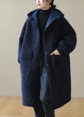 Manteau D'hiver En Fausse Fourrure À Capuche Bleue Pour Femme