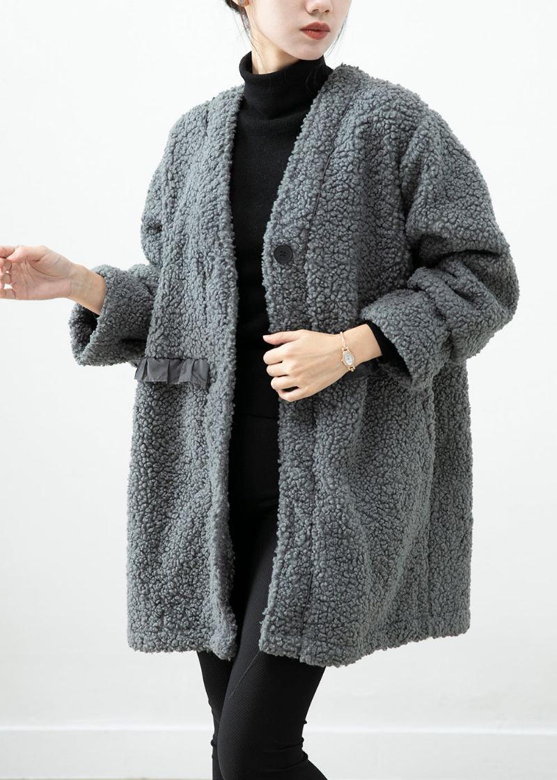 Manteau D'hiver En Fausse Fourrure Pour Femme Gris À Volants Patchwork - Manteaux d'hiver femmes