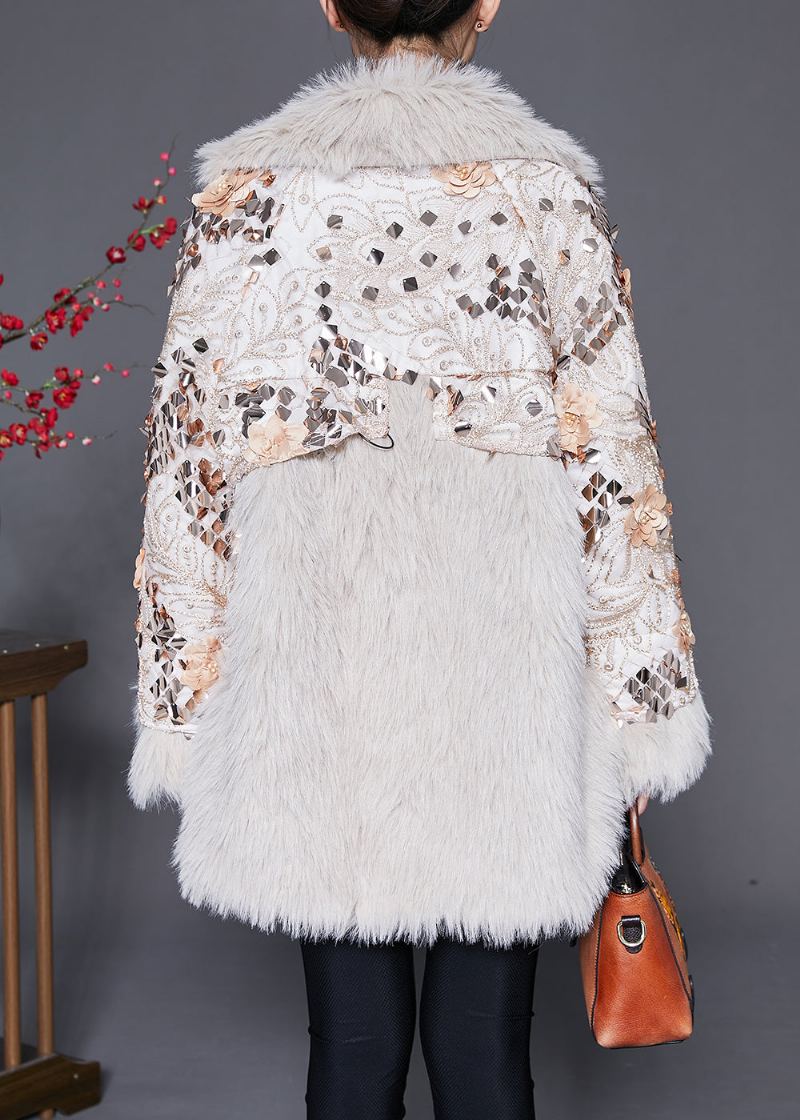 Manteau D'hiver En Fausse Fourrure À Motif Floral Beige Italien - Manteaux d'hiver femmes