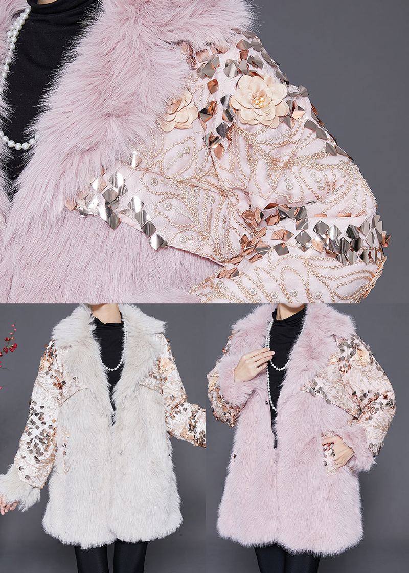 Manteau D'hiver En Fausse Fourrure À Motif Floral Beige Italien - Manteaux d'hiver femmes