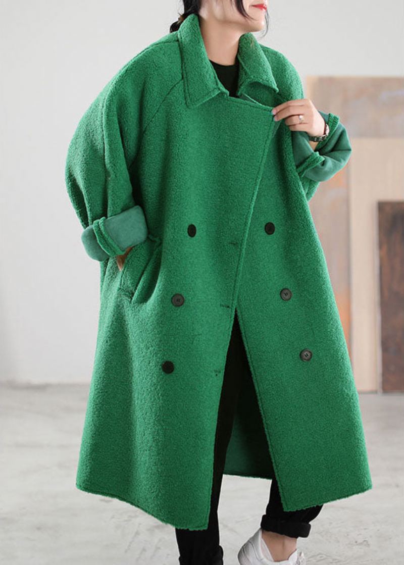 Manteau D'hiver En Fausse Fourrure Vert À Double Poitrine Et Col Peterpan De Grande Taille