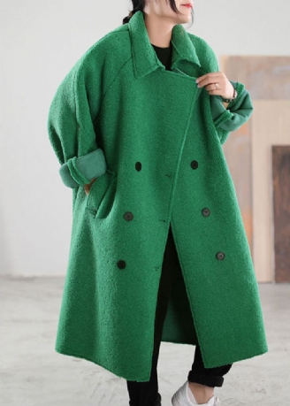 Manteau D'hiver En Fausse Fourrure Vert À Double Poitrine Et Col Peterpan De Grande Taille