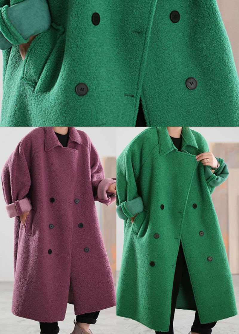 Manteau D'hiver En Fausse Fourrure Vert À Double Poitrine Et Col Peterpan De Grande Taille - Vert