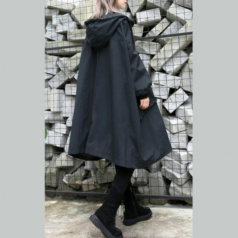 Manteau D'hiver Noir Tendance Grande Taille À Capuche Baggy Fermeture Éclair Poches Pour Femmes - Manteaux d'hiver femmes