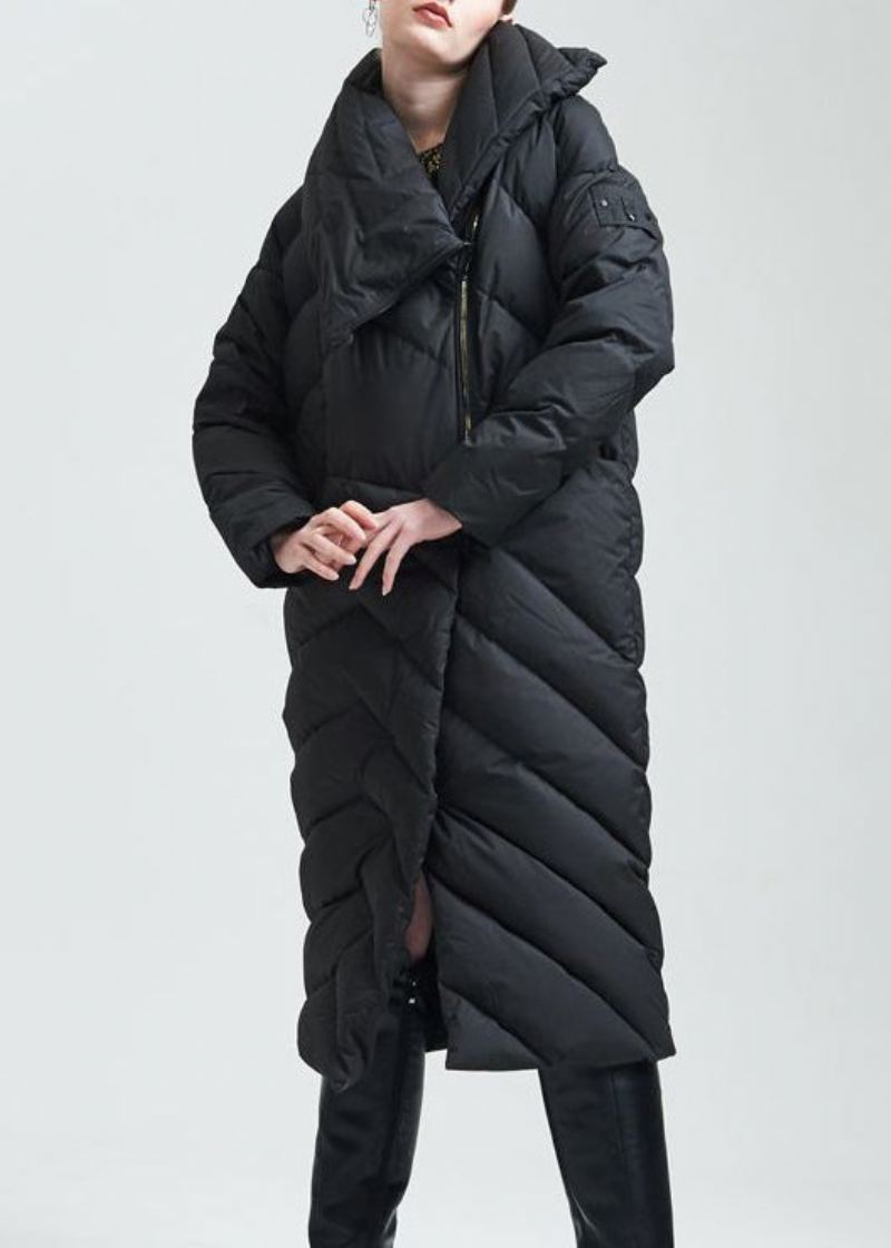 Manteau Italien Noir Asymétrique En Duvet De Canard Avec Fermeture Éclair Pour L'hiver