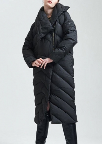 Manteau Italien Noir Asymétrique En Duvet De Canard Avec Fermeture Éclair Pour L'hiver