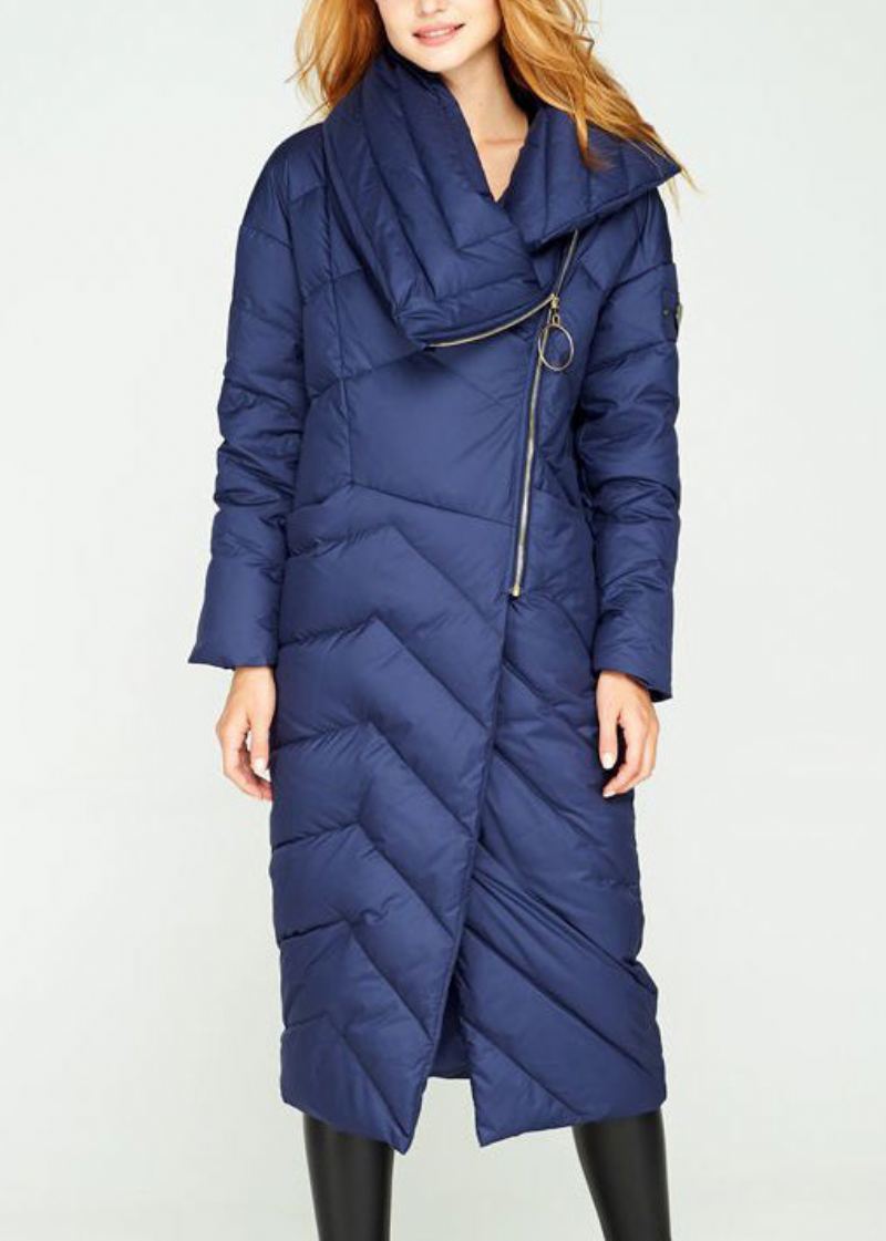 Manteau Italien Noir Asymétrique En Duvet De Canard Avec Fermeture Éclair Pour L'hiver - Manteaux d'hiver femmes