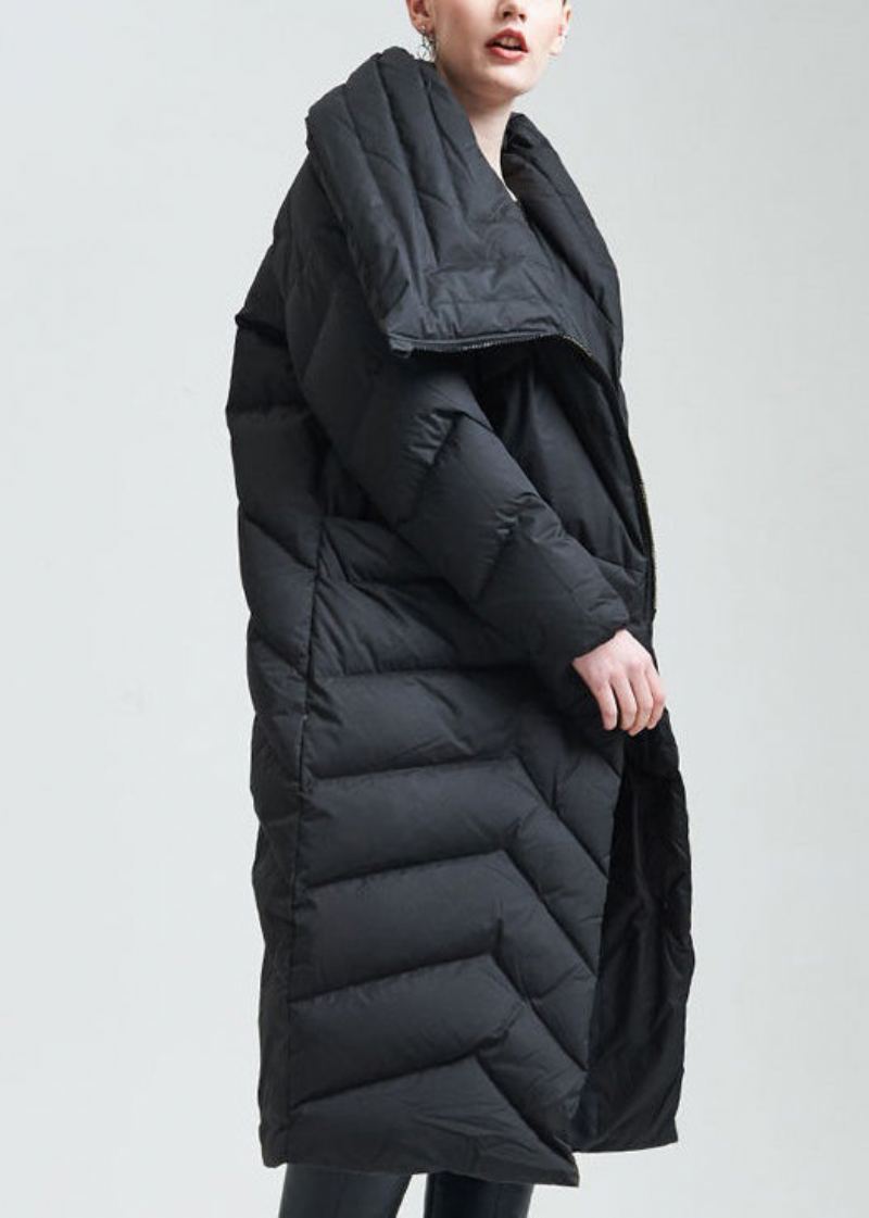 Manteau Italien Noir Asymétrique En Duvet De Canard Avec Fermeture Éclair Pour L'hiver - Manteaux d'hiver femmes