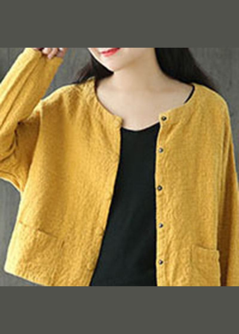 Manteau Jacquard Bouton Jaune Chic Grande Taille Printemps - Manteaux d'hiver femmes