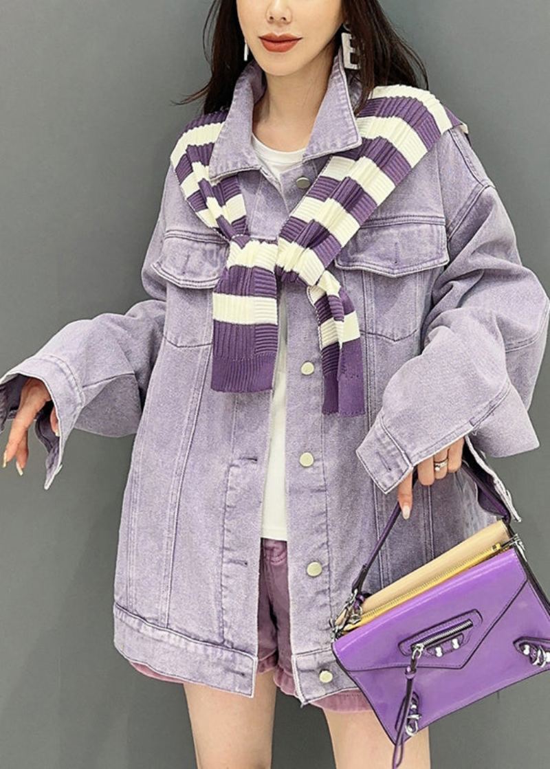 Manteau En Jean Ample Violet Avec Col Peter Pan Et Poches En Patchwork Automne - Manteaux d'hiver femmes