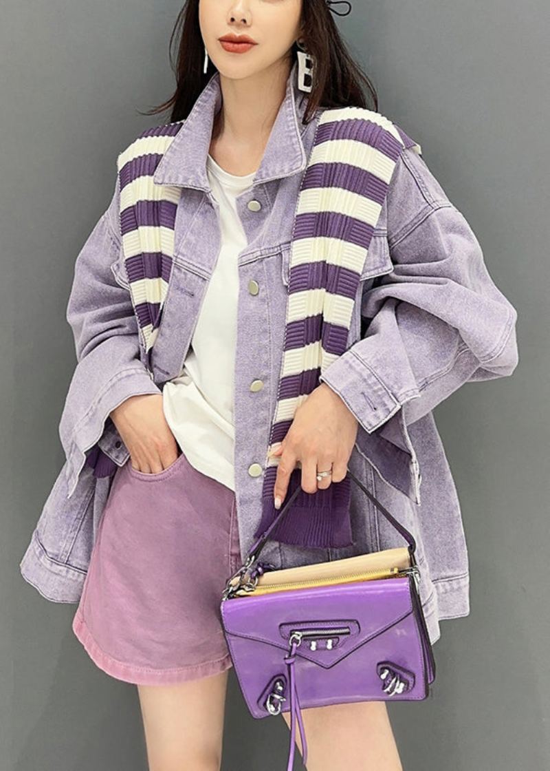 Manteau En Jean Ample Violet Avec Col Peter Pan Et Poches En Patchwork Automne - Manteaux d'hiver femmes