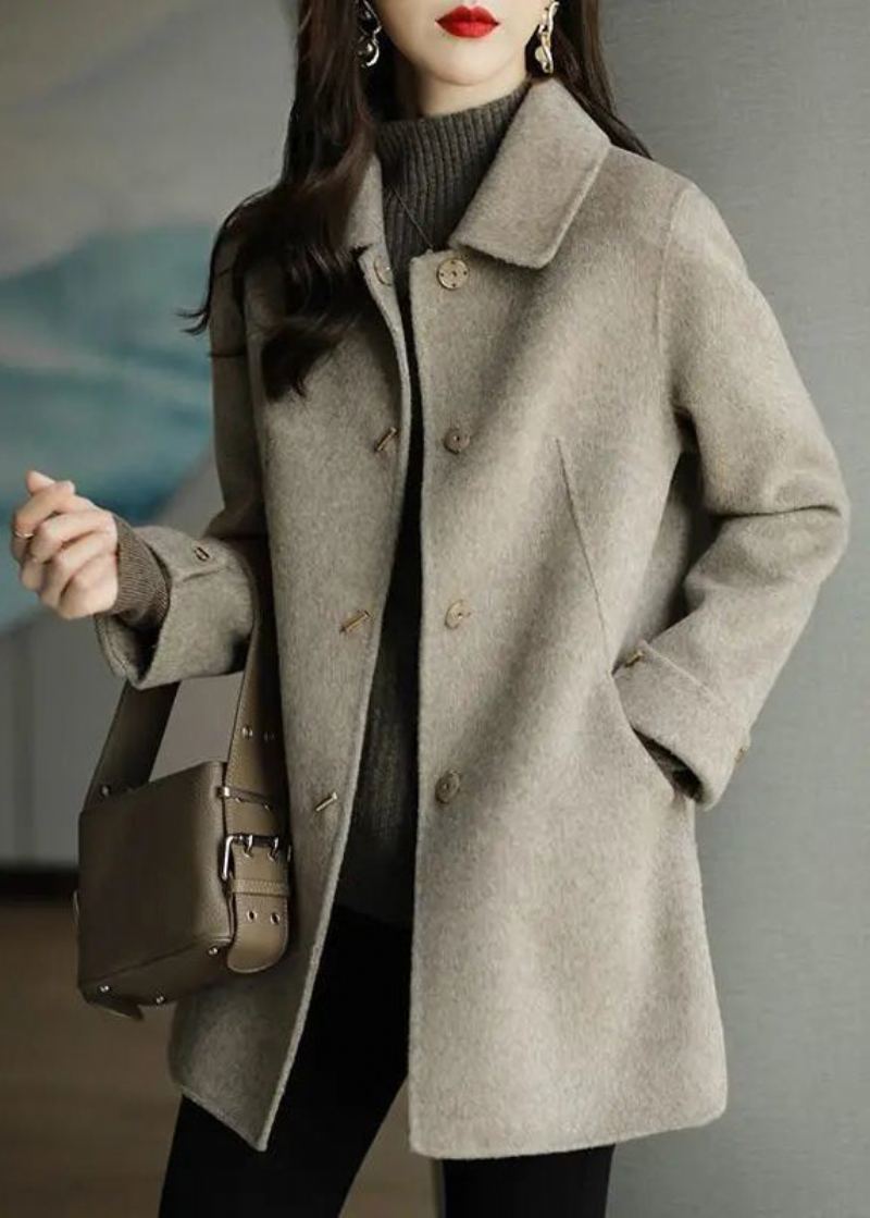 Manteau En Laine Beige Vêtement D'extérieur Boutonné Surdimensionné Automne - Manteaux d'hiver femmes