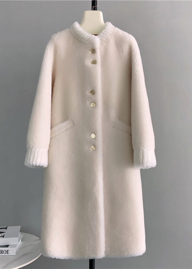 Manteau En Laine Blanc Chic Avec Poches Et Boutons Pour L'hiver