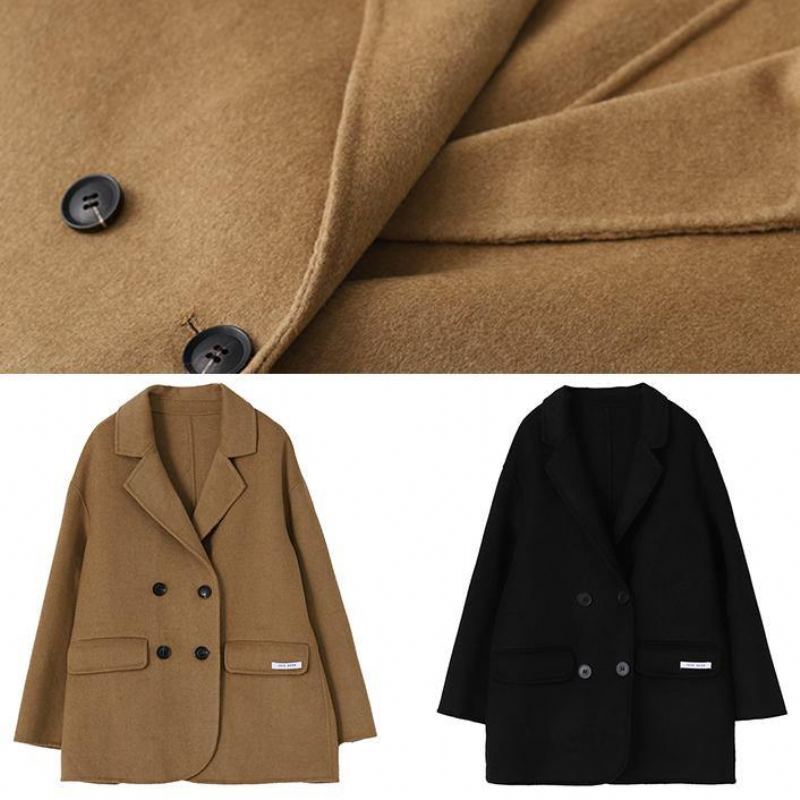 Manteau En Laine Noir Élégant Pour Femmes Manteaux Tendance Grande Taille Ouvert Sur Le Dos Cranté - Manteaux d'hiver femmes