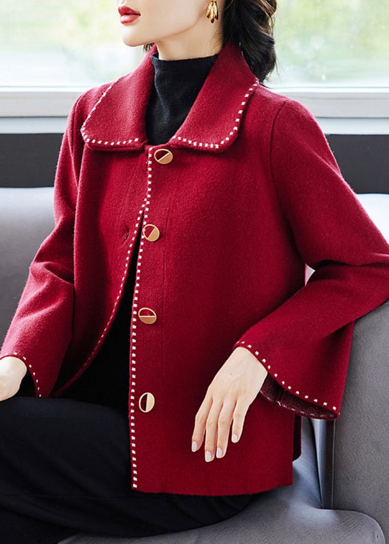 Manteau En Laine Patchwork Avec Poches Et Col Peter Pan Rouge Chic Automne