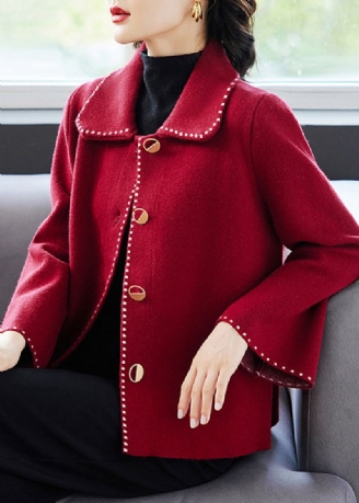 Manteau En Laine Patchwork Avec Poches Et Col Peter Pan Rouge Chic Automne