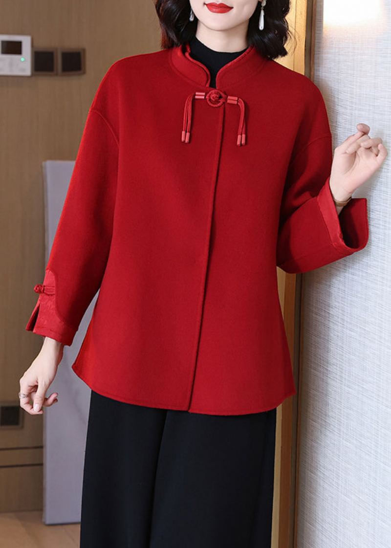 Manteau En Laine Patchwork Avec Poches Rouges Col Montant Printemps